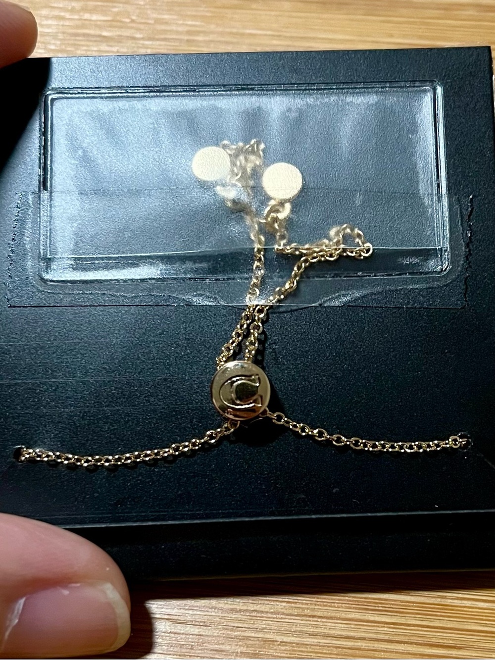 Coach Gold Script Logo Necklace w/ Crystal Accents & small heart and C charm - Picture 3 of 4